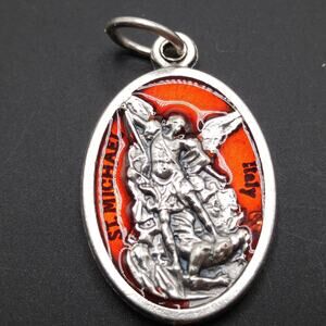 St. Michael Guardian Angel Red Enamel Medal, Sold Individually
